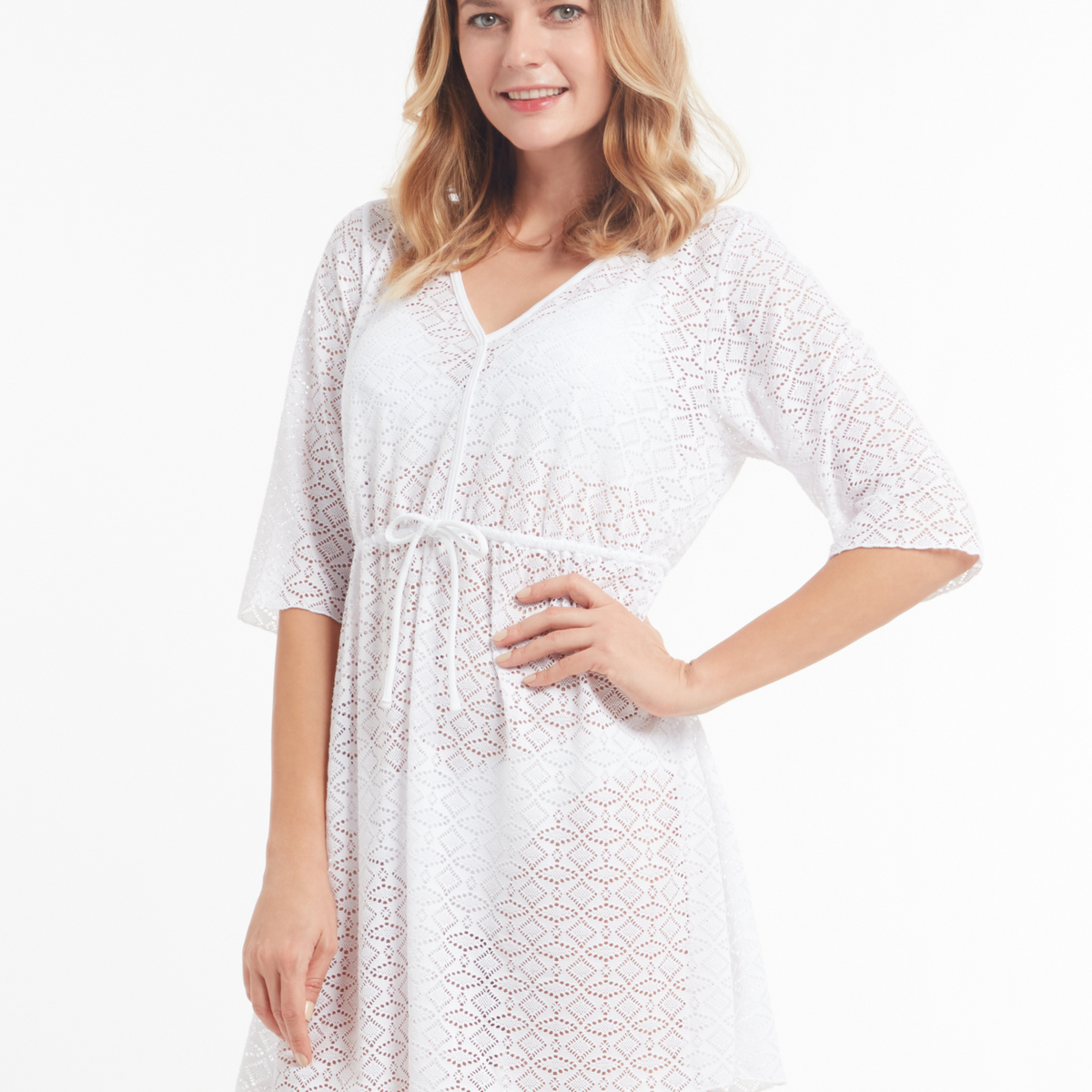 Temptation Positano White newest Crochet Corona Kaftan top, New without tag, Size xS