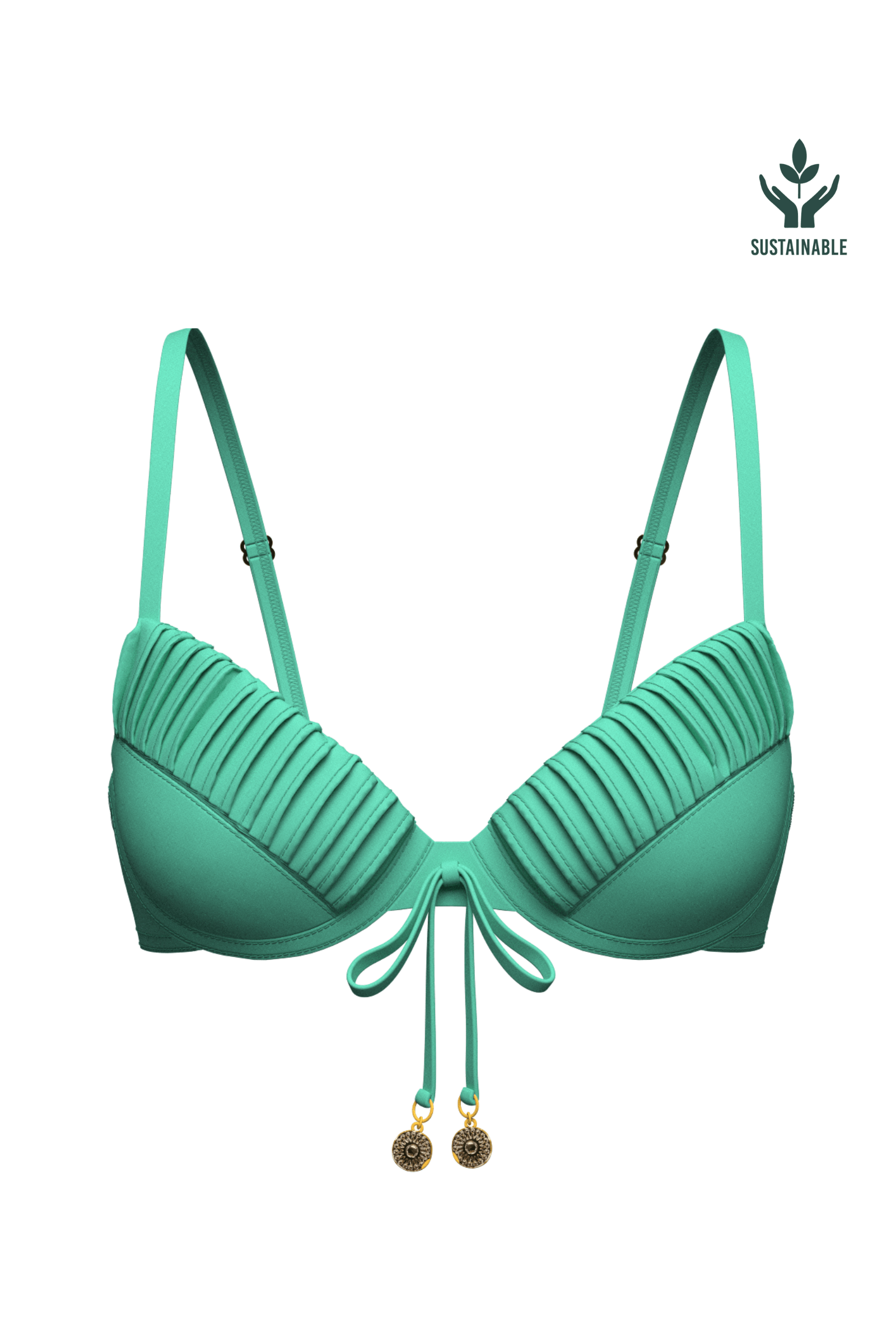 Sunseeker Core Solid Mint Green Pintuck Tied Bikini Top