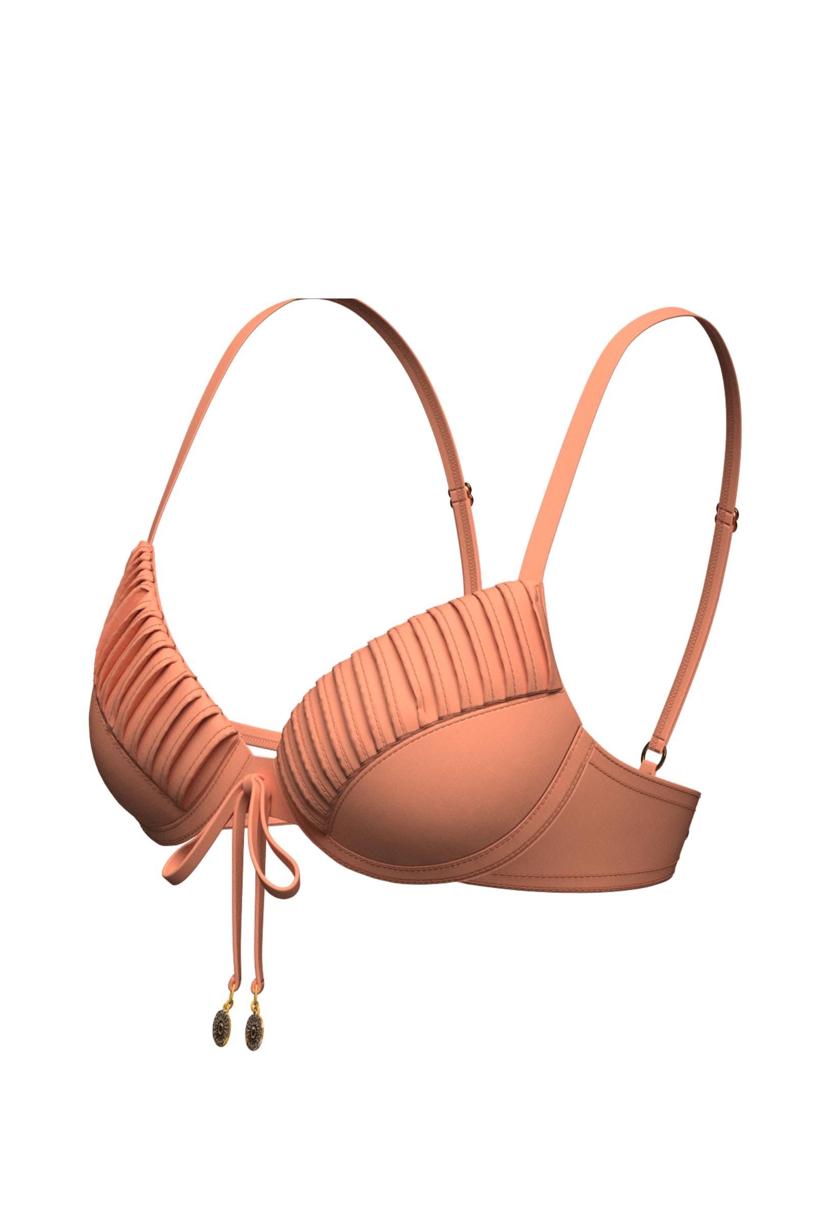 Sunseeker Core Solid Deep Peach Pintuck Tied Bikini Top