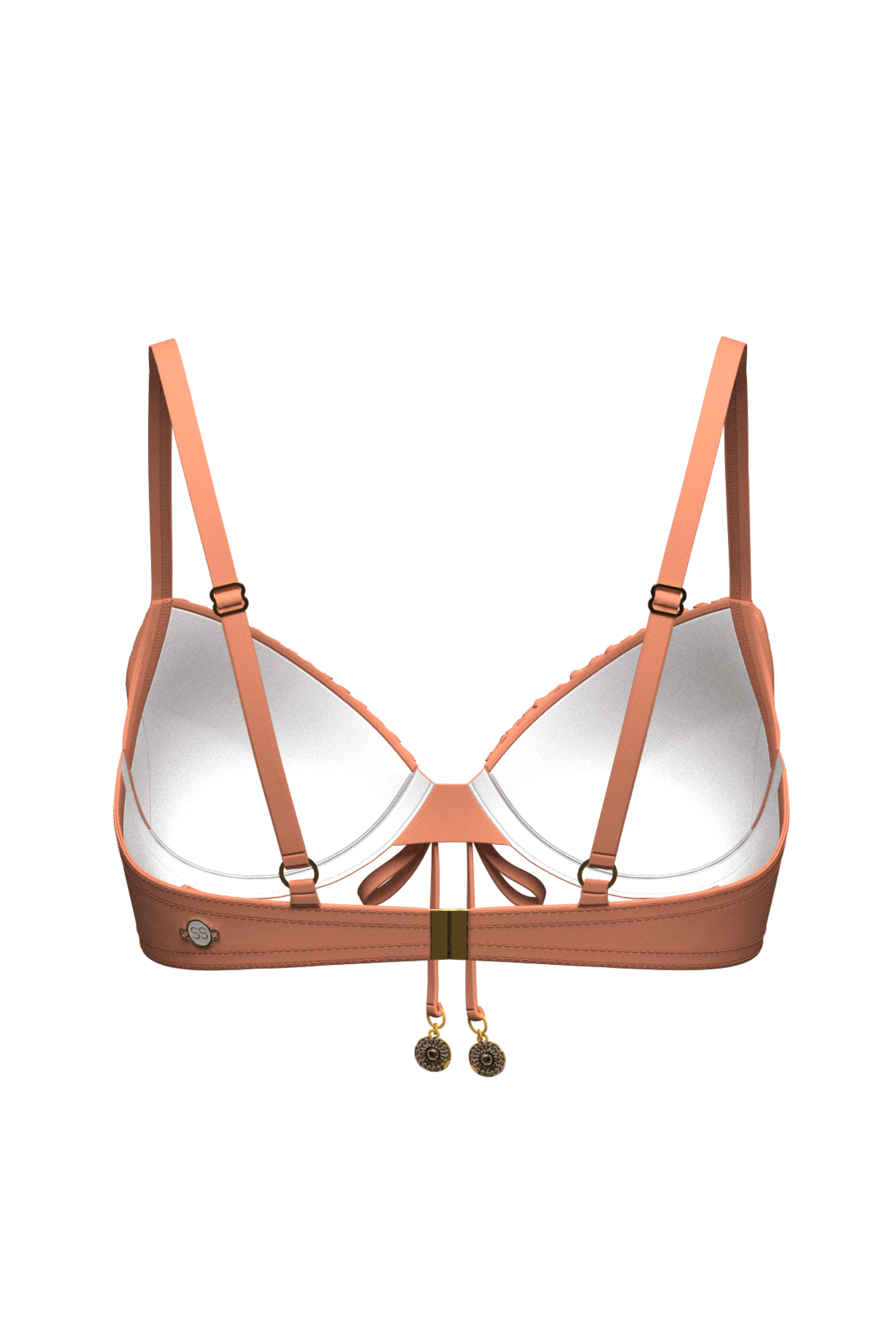 Sunseeker Core Solid Deep Peach Pintuck Tied Bikini Top