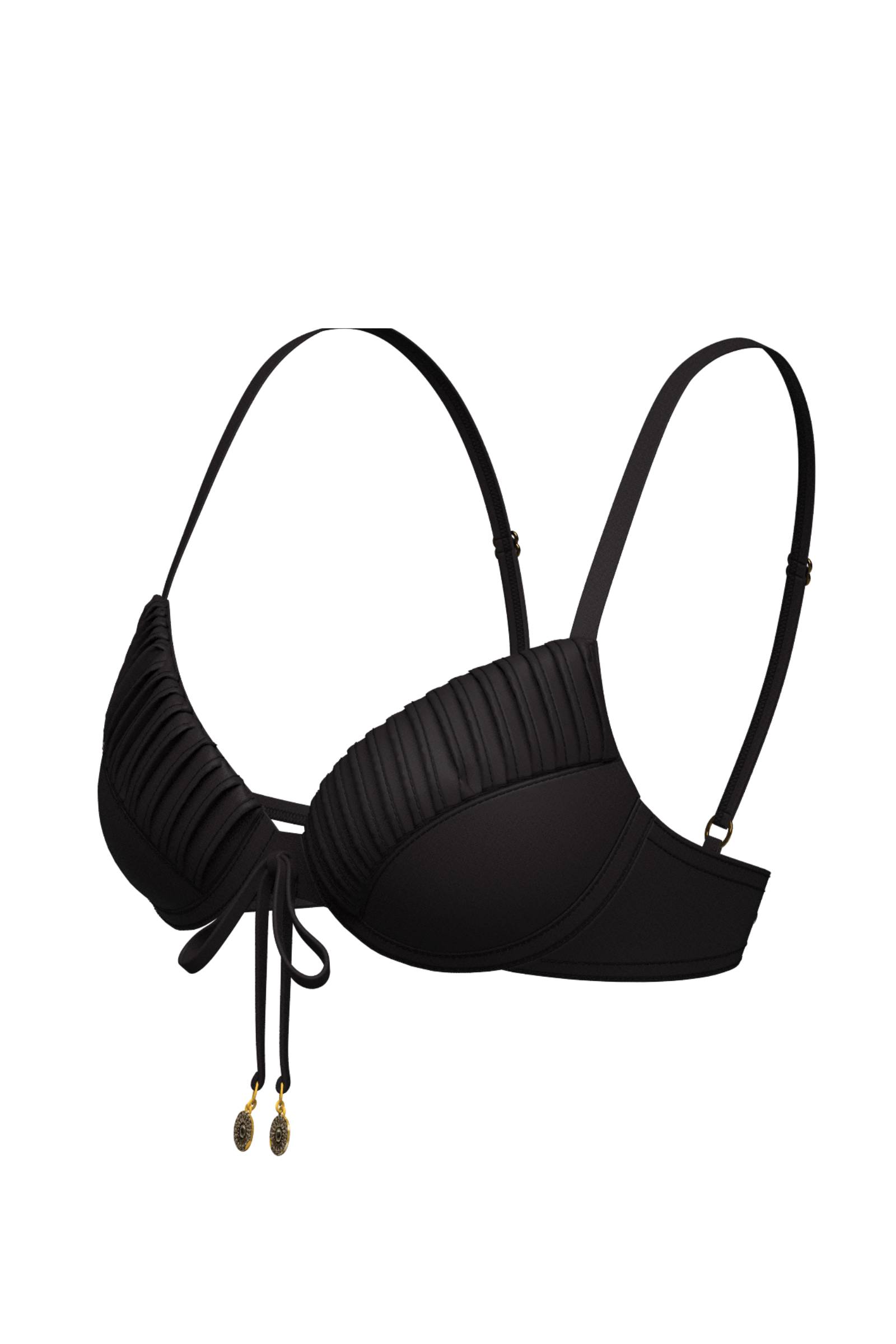 Sunseeker Core Solid Black Pintuck Tied Bikini Top