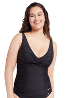 Sunseeker Core Solid Black Plus Cup Tankini Top