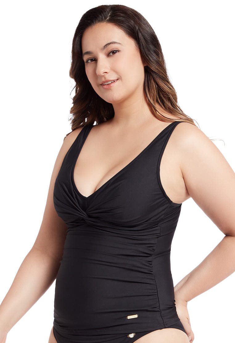 Sunseeker Core Solid Black Plus Cup Tankini Top