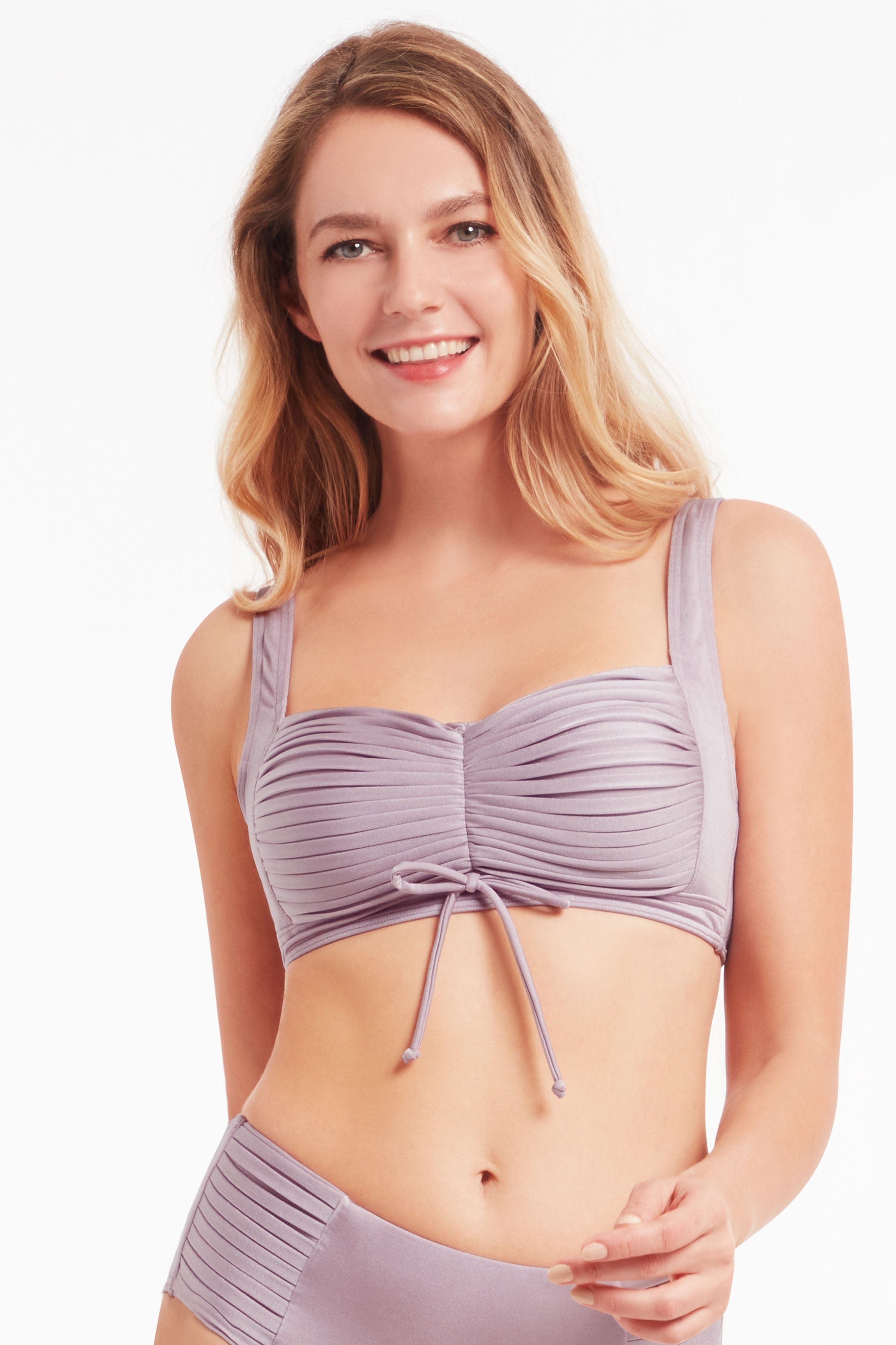 Sunseeker Riviera Dusty Lilac Plus Cup Pleated Square Neck Bikini Top