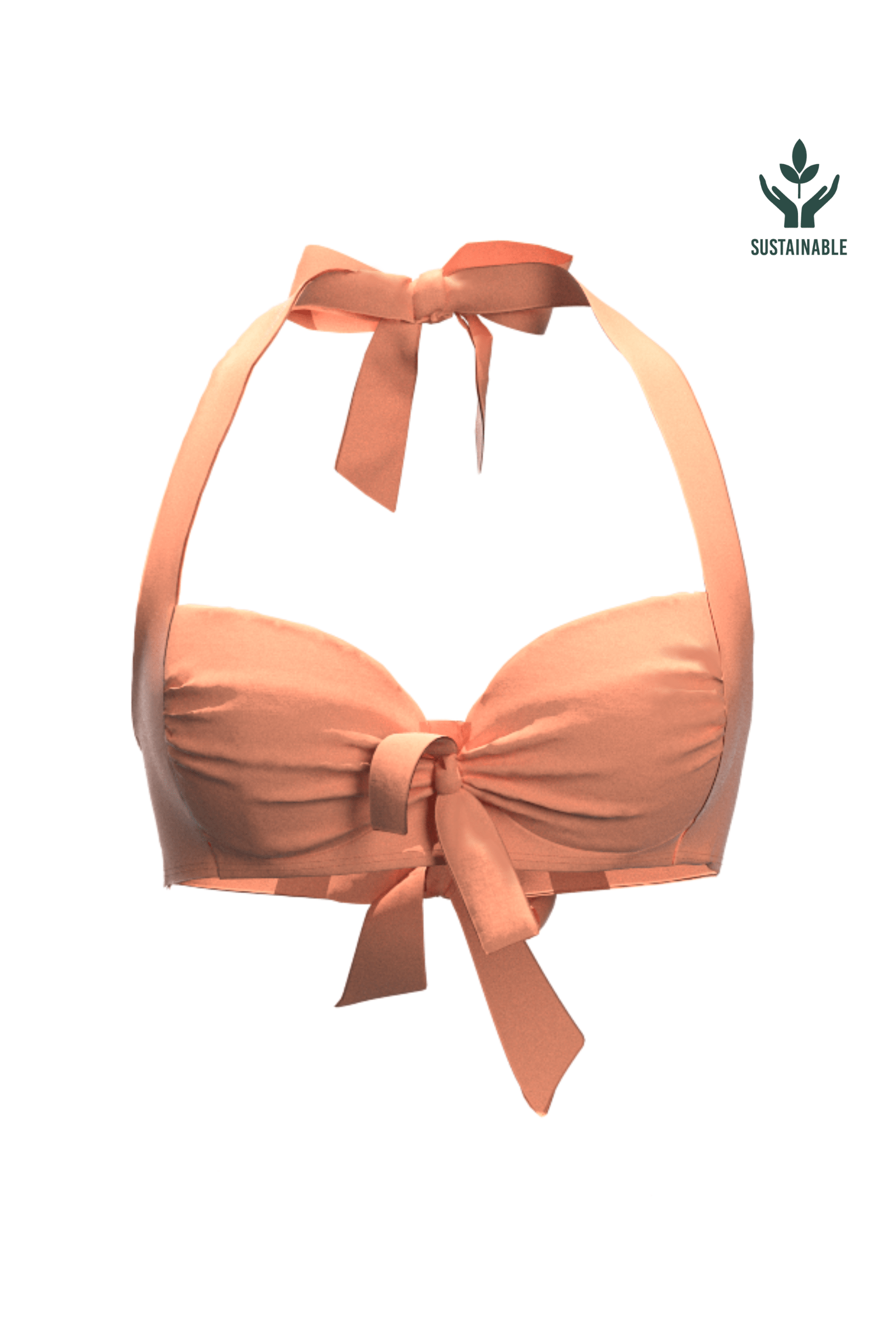 Sunseeker Core Solid Deep Peach Tied Halter Bikini Top