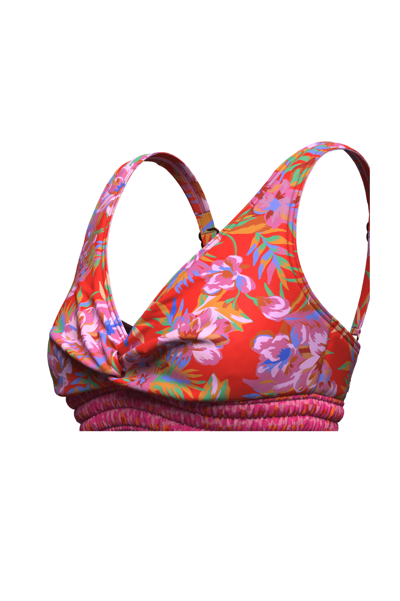 Sunseeker Joyful Florals Red Plus Cup Smocking Bikini Top