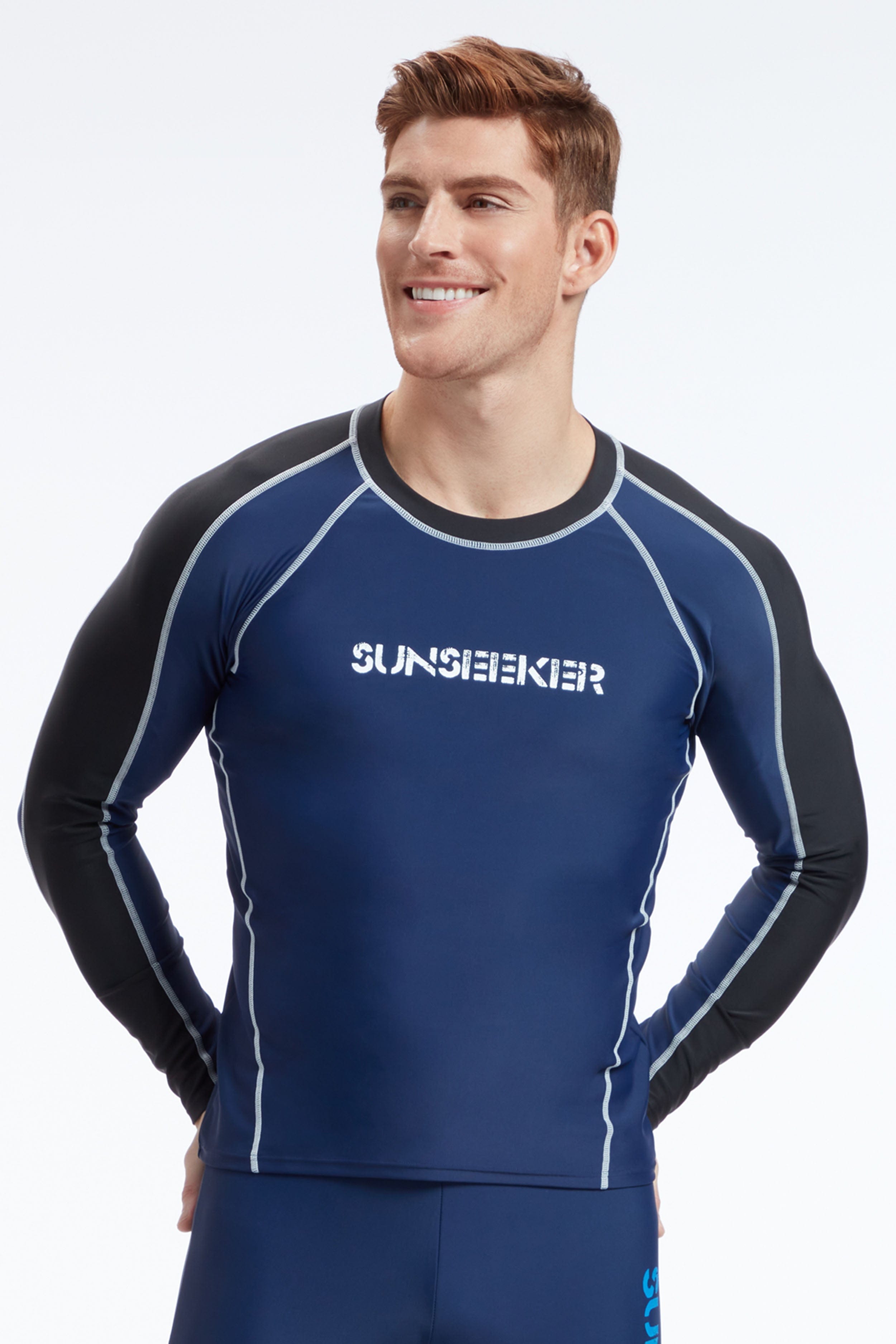 Sunseeker Men manner raglan navy long sleeves rash guard