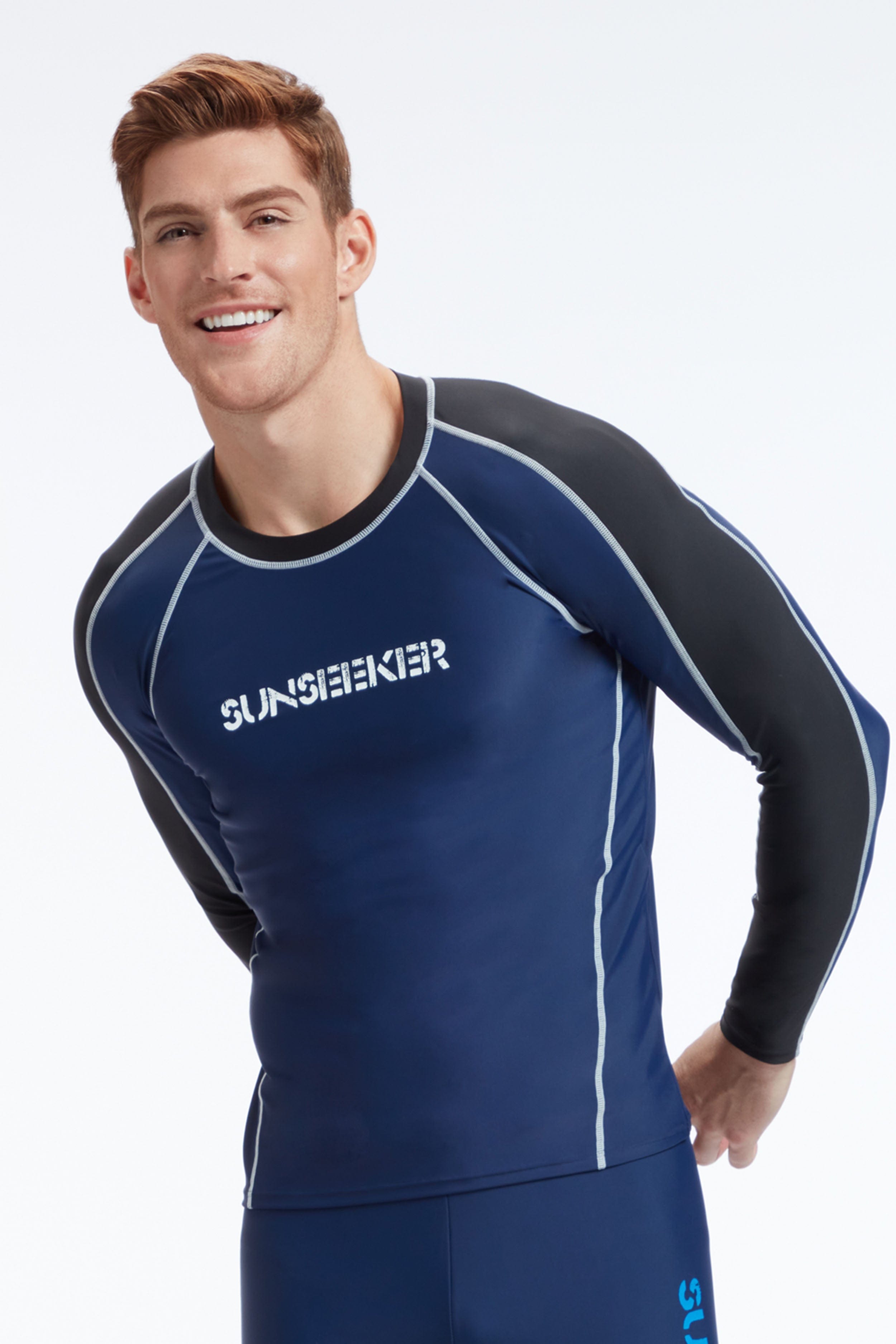 Sunseeker Men manner raglan navy long sleeves rash guard