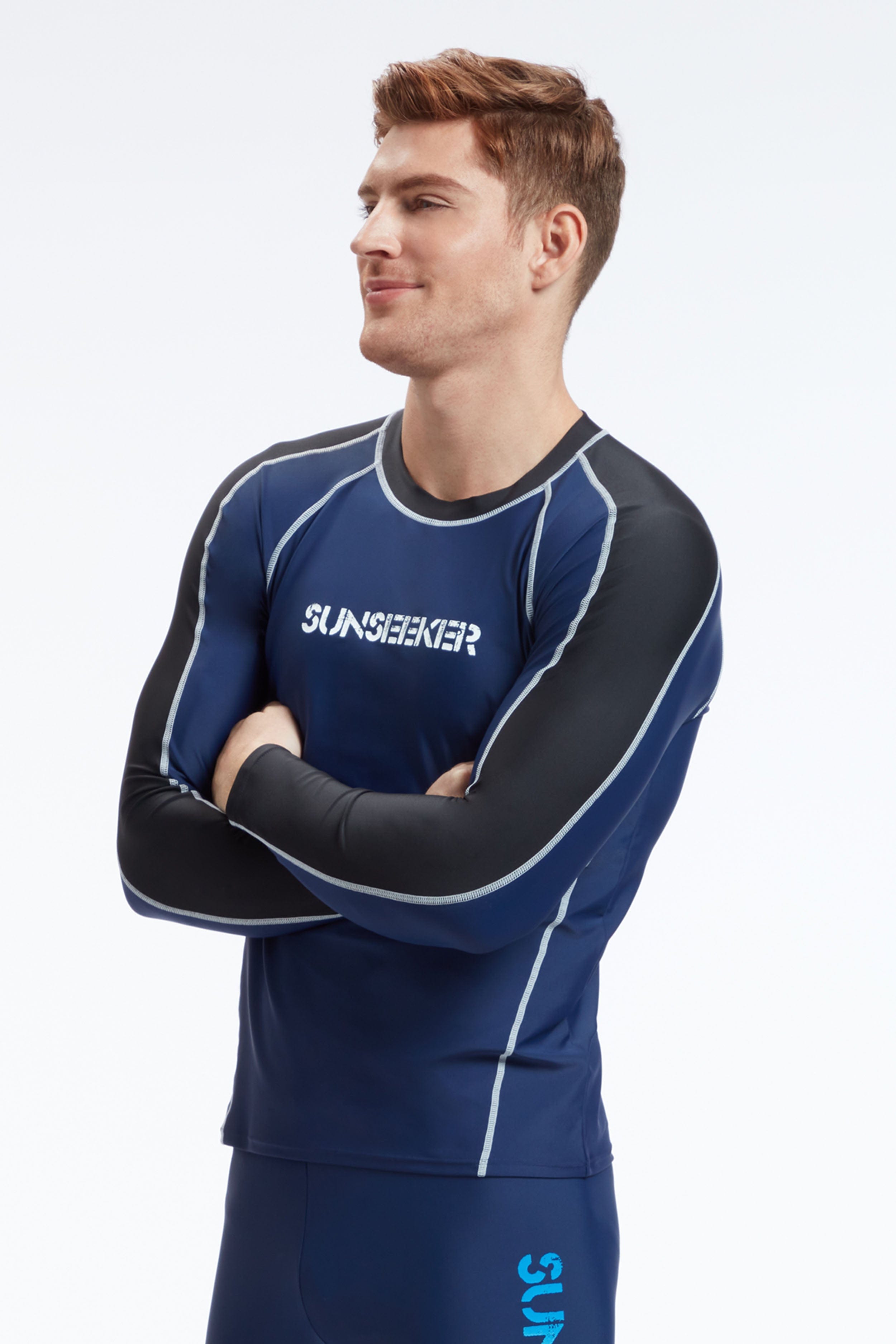 Sunseeker Men manner raglan navy long sleeves rash guard