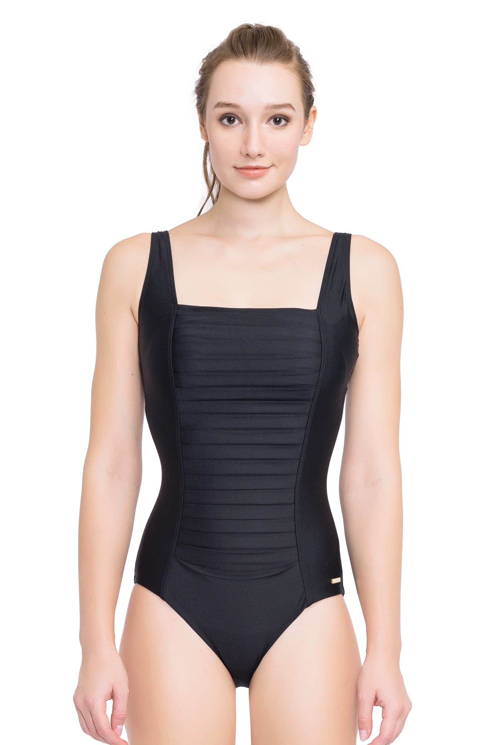 Plus Cup Onepiece Core Solid Black Plus Cup Square Neck One Piece - Sunseeker