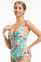 Sunseeker Vibrant Vacation Sky Blue Plus Cup Tankini Top