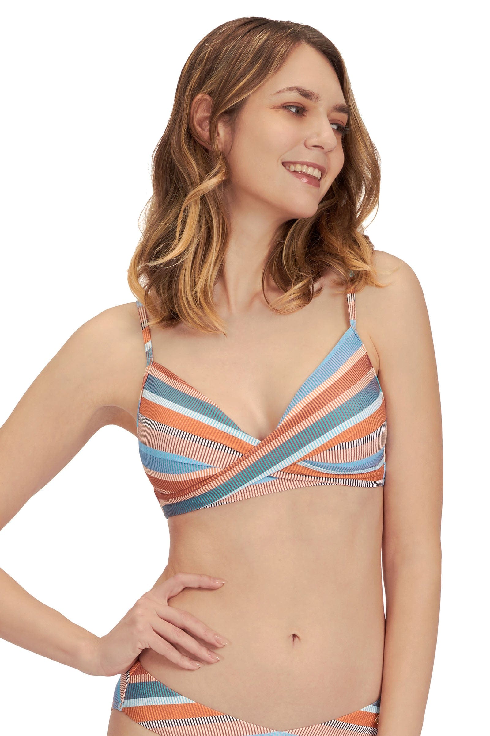 Sunseeker Baydere Stripe Flamingo Cross Front Bikini Top