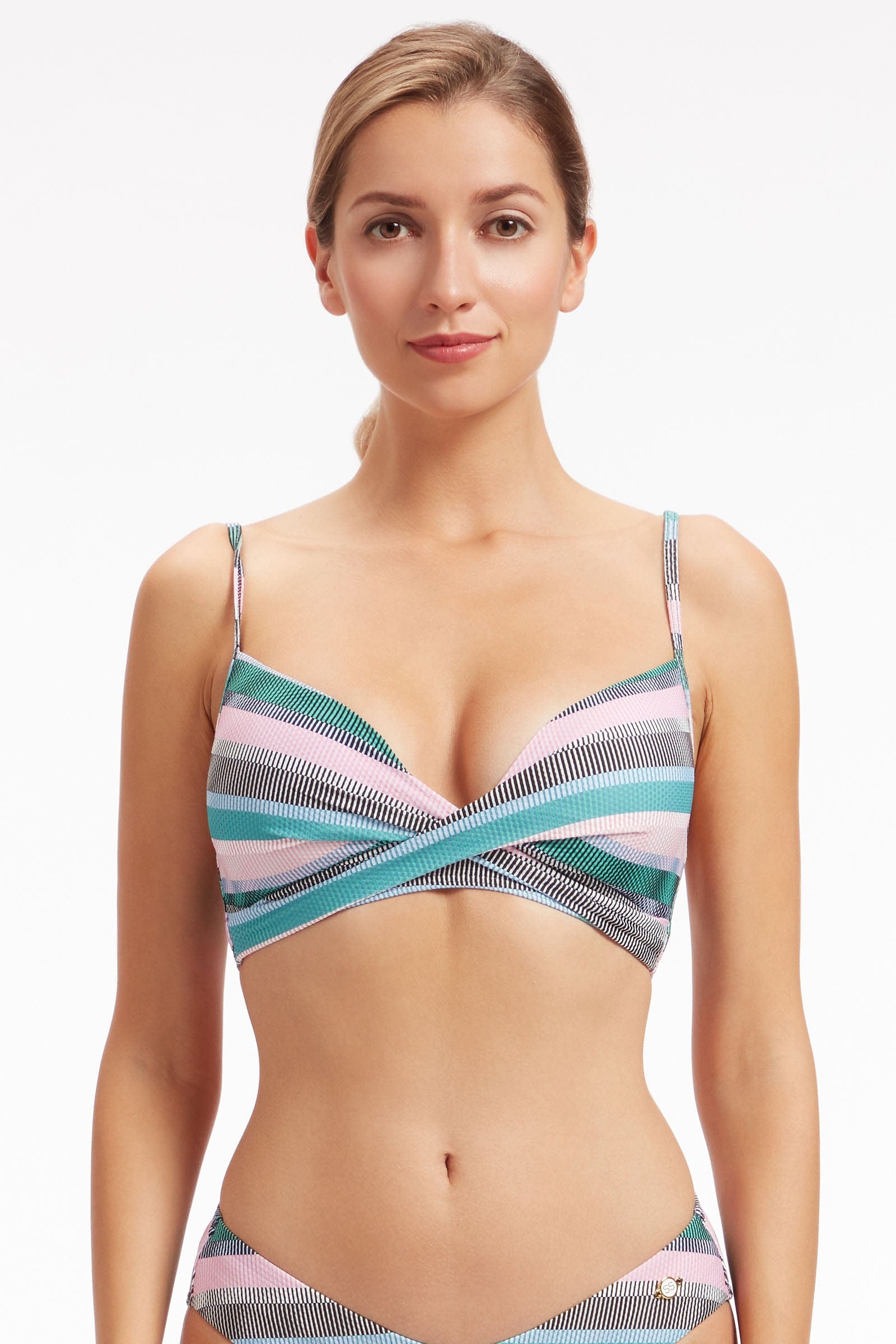 Sunseeker Baydere Stripe Pink Cross Front Bikini Top