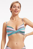 Sunseeker Baydere Stripe Pink Cross Front Bikini Top