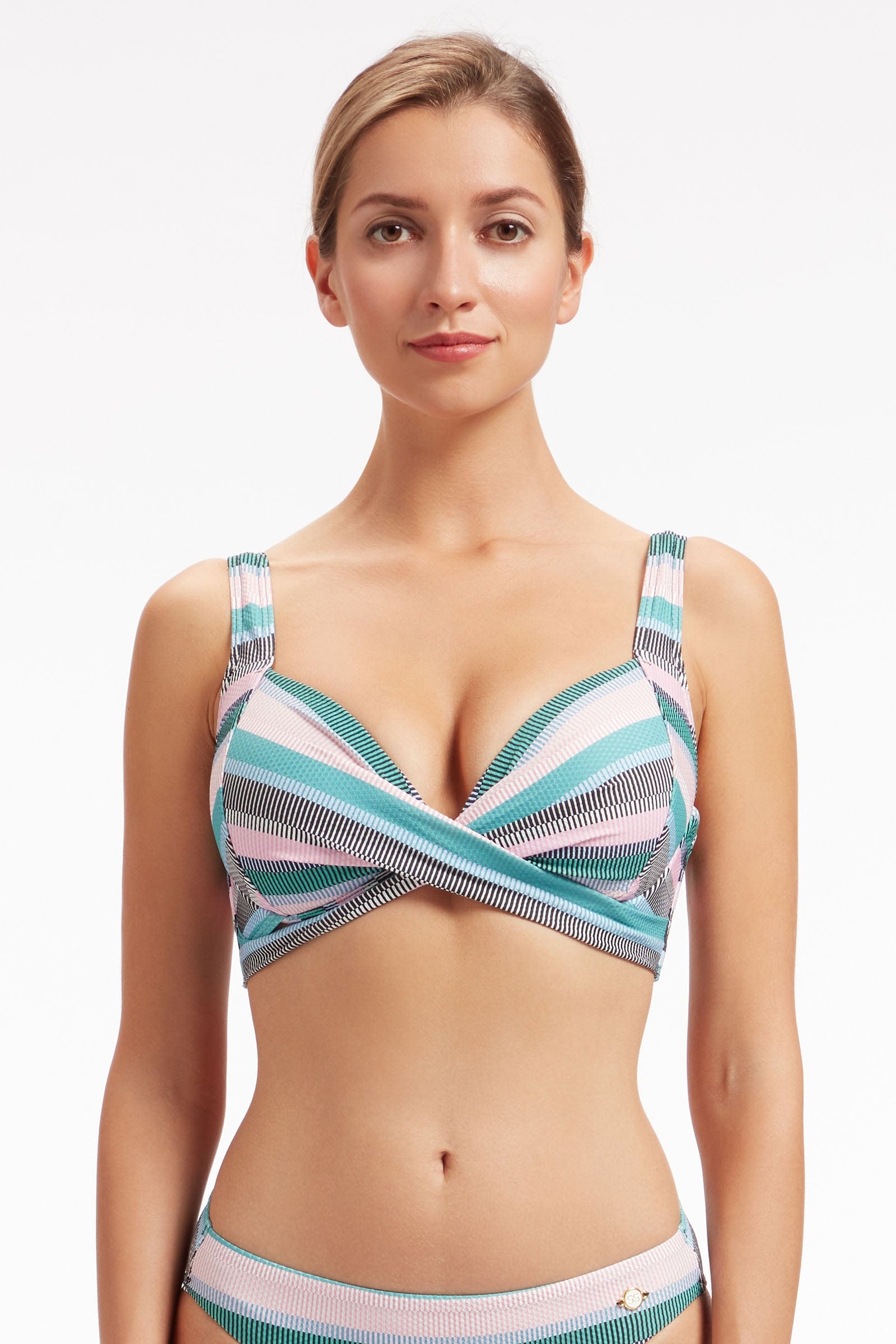 Sunseeker Baydere Stripe Pink Plus Cup Underwire Bikini Top