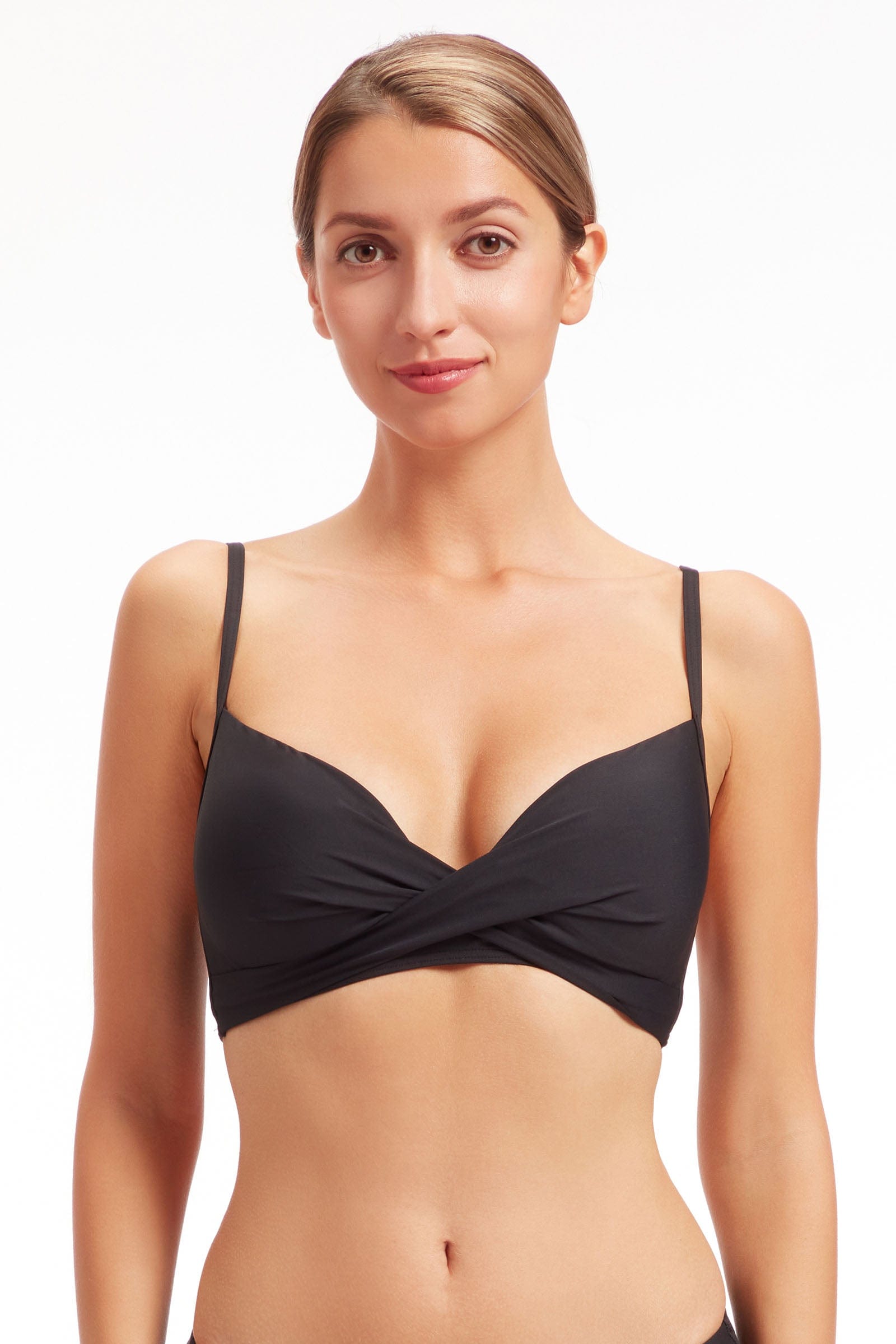 Sunseeker Core Solid Black Cross Front Bikini Top