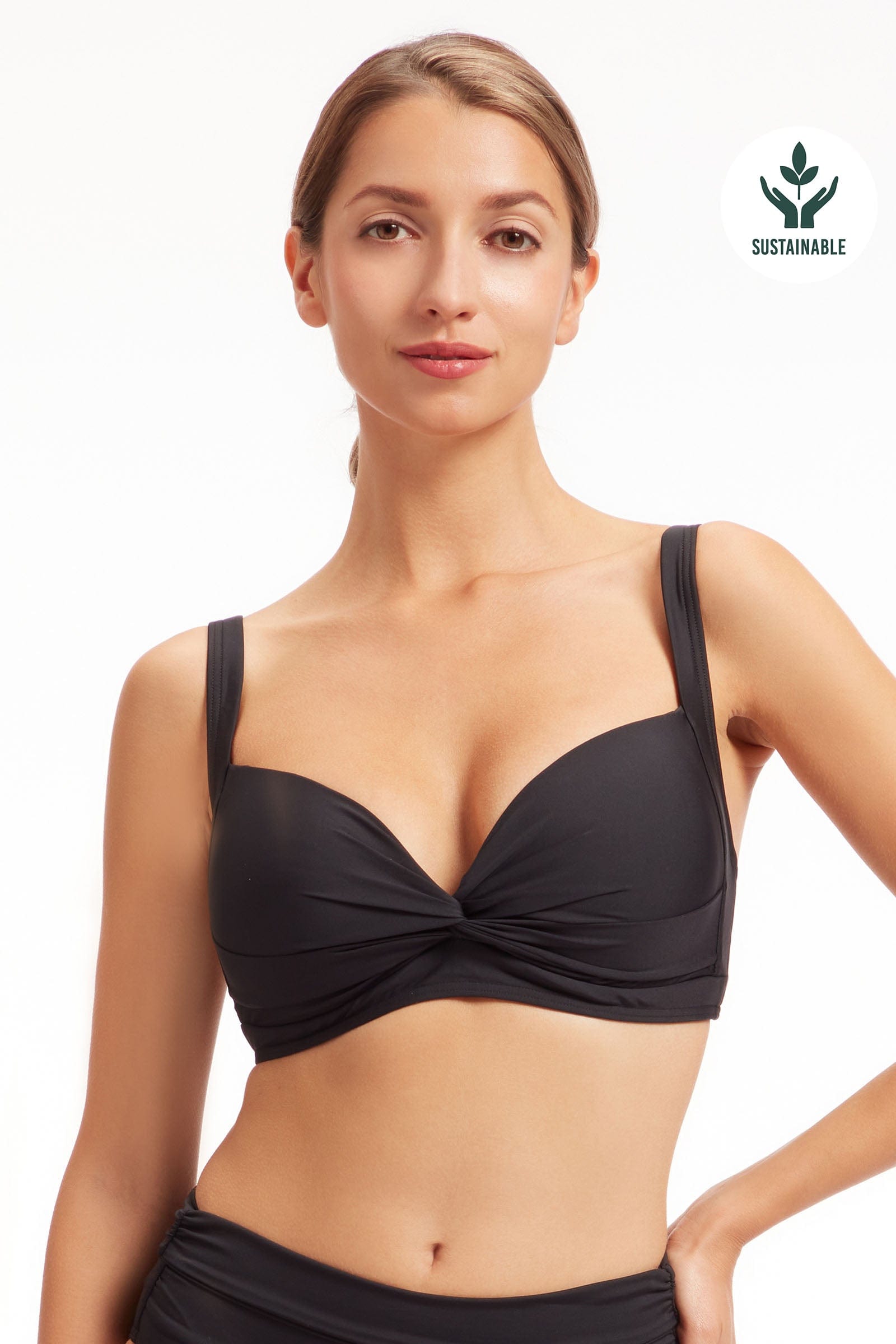 Sunseeker Core Solid Black Plus Cup Bikini Top