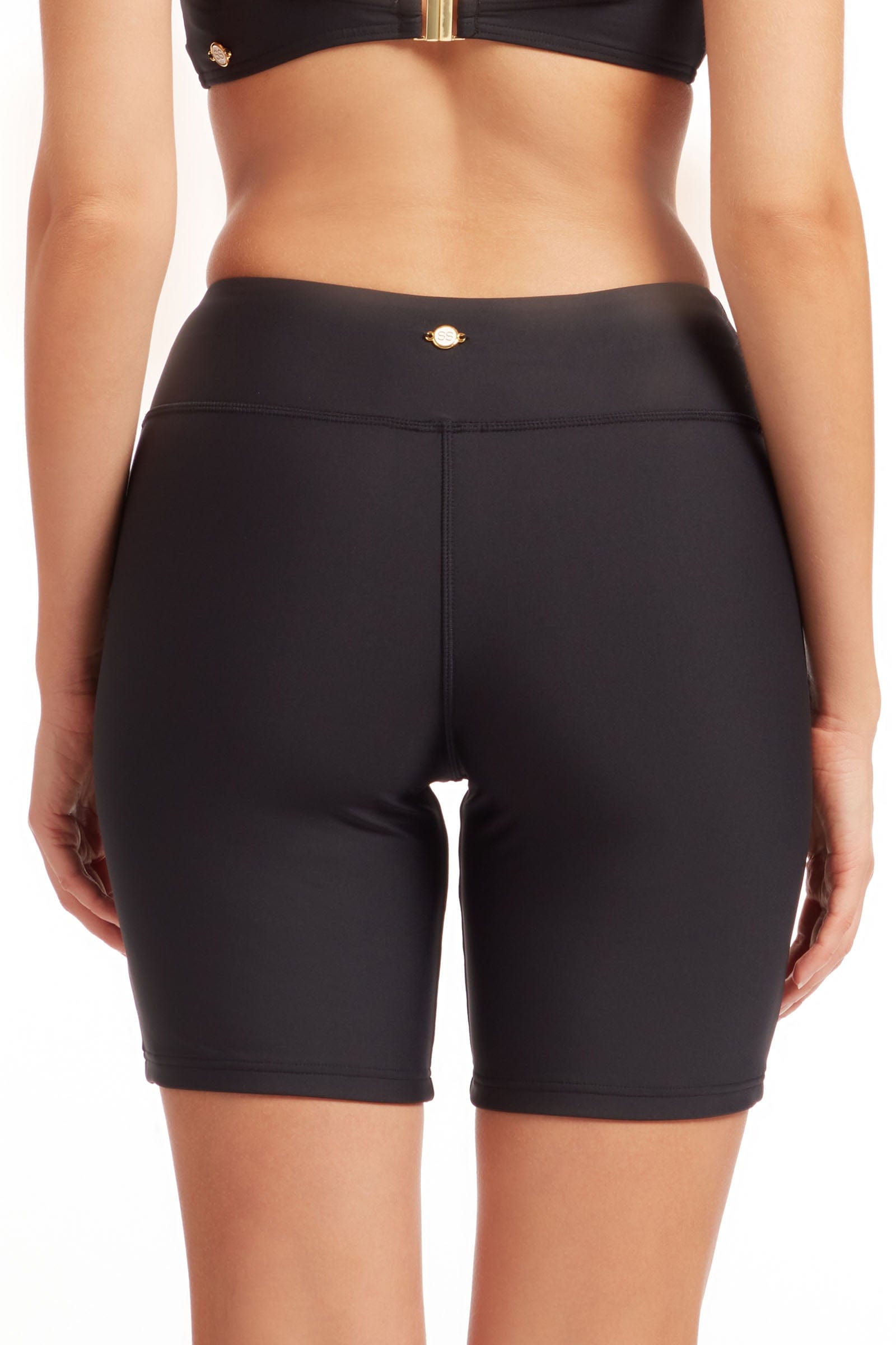 Sunseeker Core Solid Black High Waist Bike Shorts