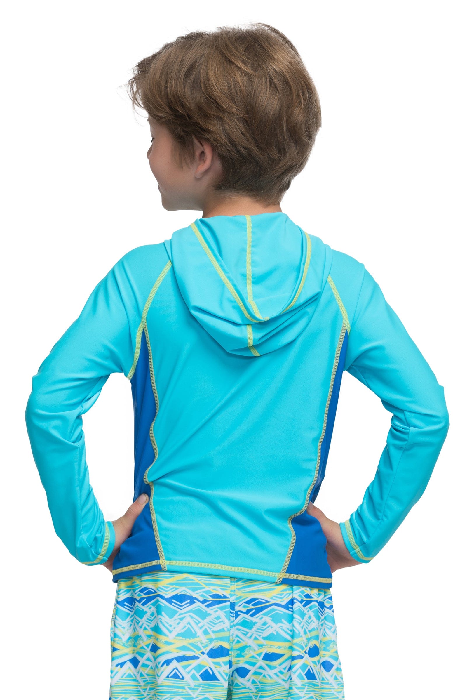 Sunseeker Neon ikat long sleeve hooded rash guard