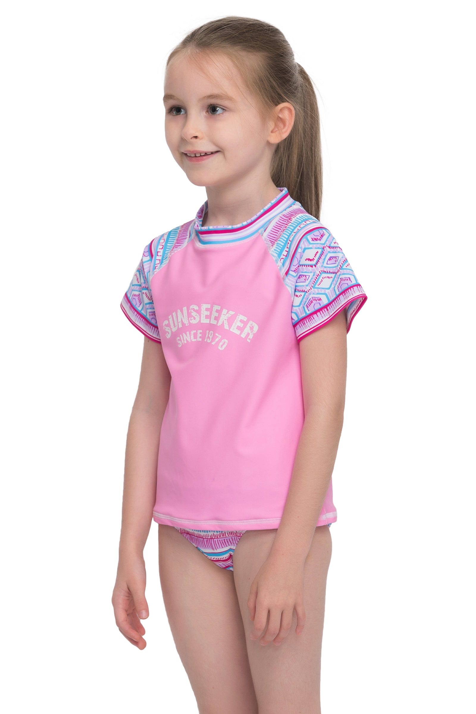 Sunseeker Spring blossom short sleeve rash guard with bikini 3-piece set